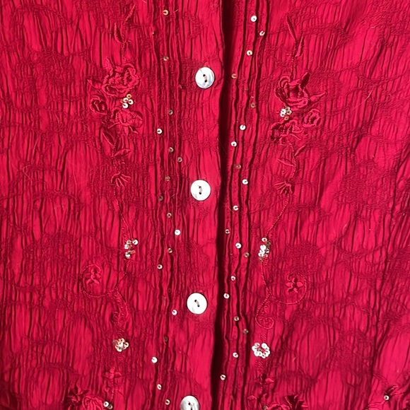 Vintage K Studio red cropped short sleeve button blouse with open back - Picture 2 of 6